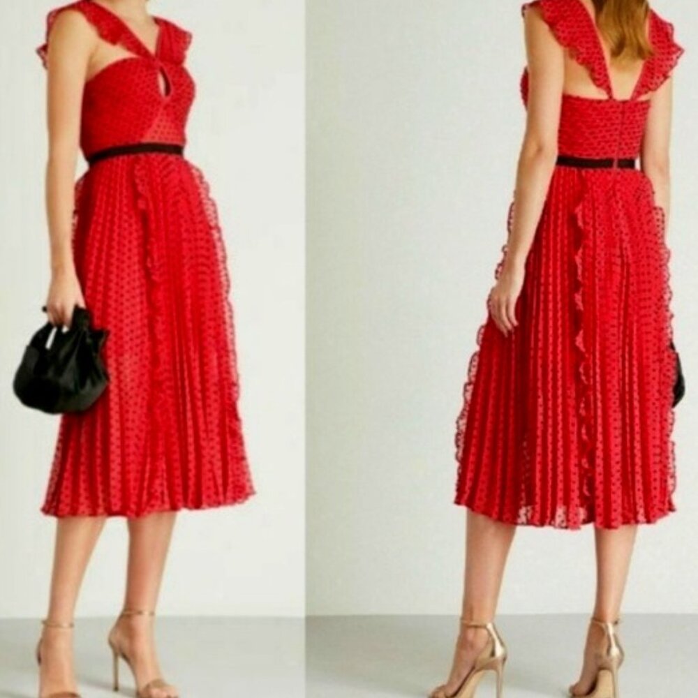 SELF PORTRAIT FUCHSIA POLKA DOT MIDI DRESS